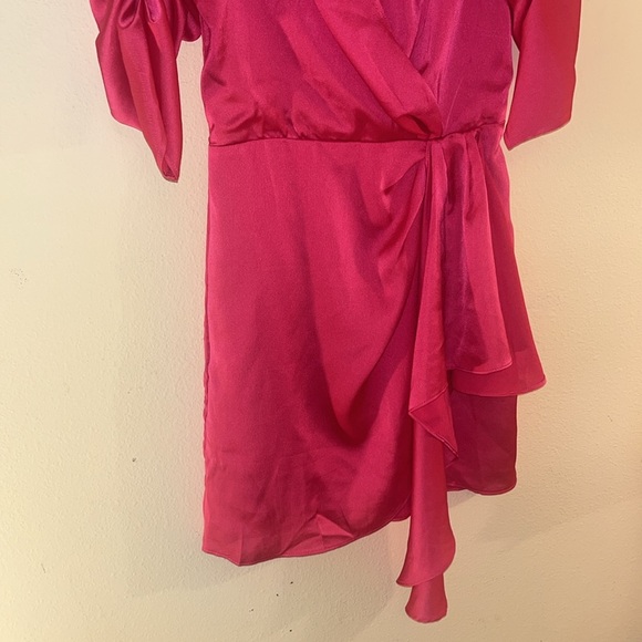 Do+Be Pink Wrap Ruched Sleeves Side Ruffle Sheath Dress S - Picture 4 of 7